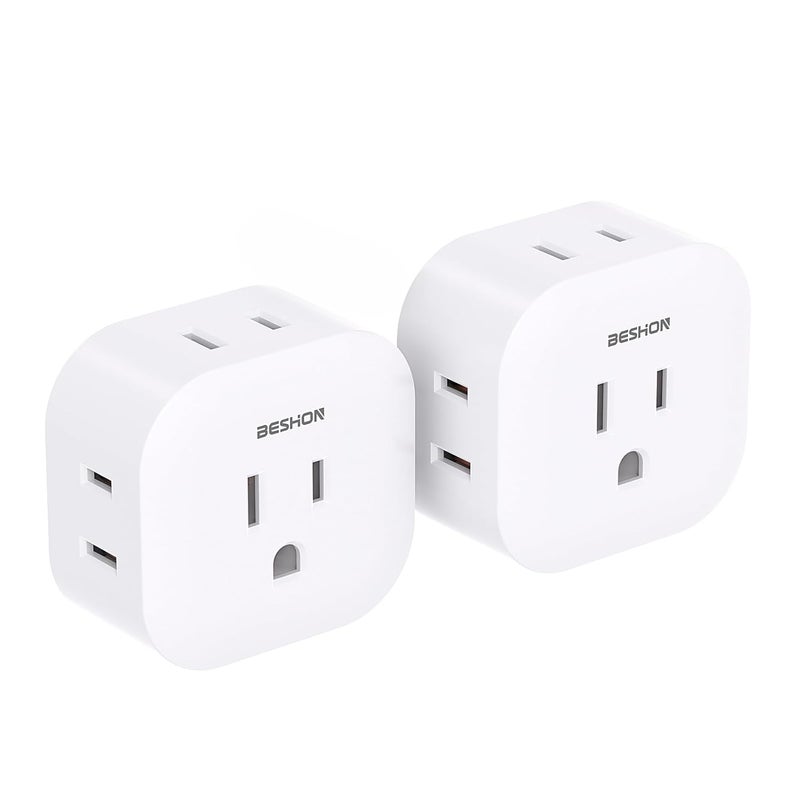 BESHON Multi Plug Outlet Extender 2 Pack, Wall Outlet Splitter with 5 Wall Outlets, Small Multiple Plug Extender, Cruise Essentials, Outlet Adapter No Surge Protector for Cruise Ship Home Office Dorm Room - Image 1